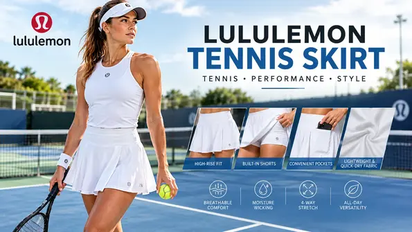 Lululemon tennis skirt with built-in shorts and lightweight performance design on a tennis court