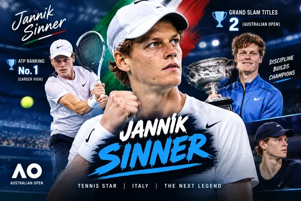 Jannik Sinner playing tennis on a professional court